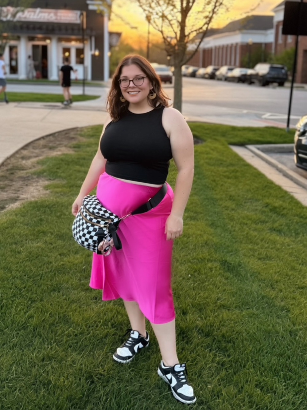 Bright Pink Women's A-Line Midi Skirt